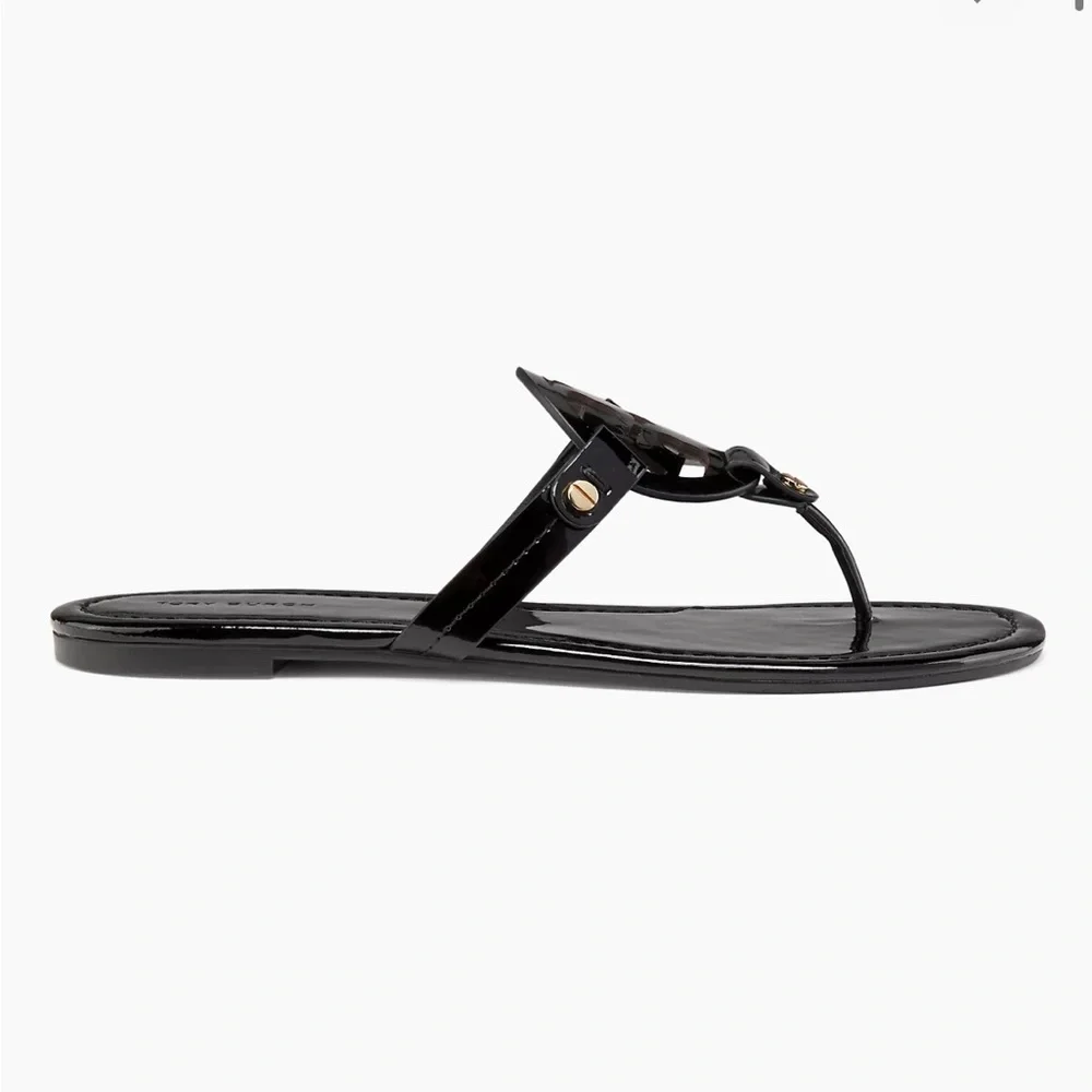 Tory Burch Miller Patent Leather Thong Sandals black size 7.5 gently worn